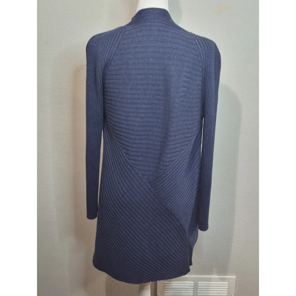 Eileen Fisher Merino Wool Cardigan Size S Blue Open Front Long Duster Layering